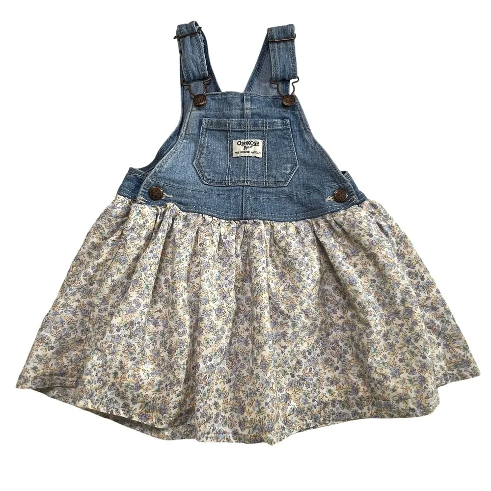 OshKosh Bgosh Toddler Girls‎ 2T Denim Floral Jumper Dress Vestbak Blue